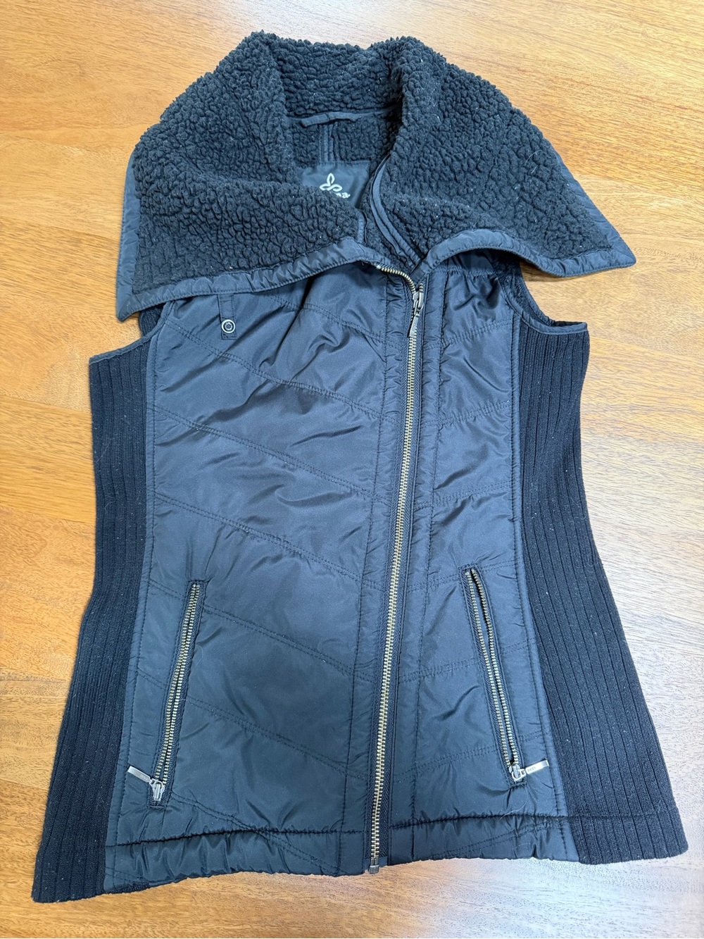 PRANA Asymmetrical Black Quilted Sherpa Collar Women's Vest